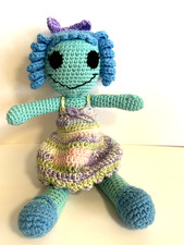 Handmade Crocheted Doll Sundress Blue Curls Pastel Colors 16" Tall