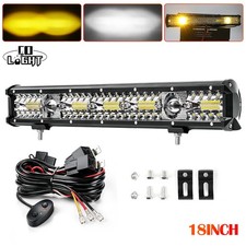 18 Led Light Bar Amber White Spot Flood Combo Off Road Driving Fog Truck Suv