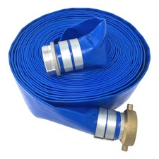 Gloxco 4" x 25' Blue Lay Flat PVC Discharge Hose Assembly with Aluminum Pin L...