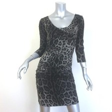 Dolce & Gabbana Draped Leopard Print Mini Dress Gray Stretch Silk Size 38