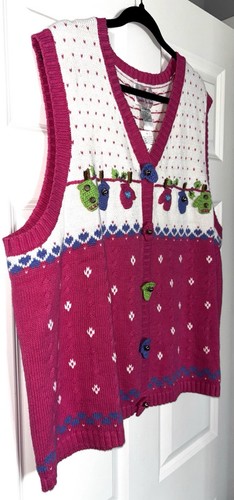 Quacker Factory NWT Multicolored Vest Plus Size 3X Mitten Decor Bells ๐ cute! - Picture 10 of 11