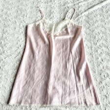 Vintage Val Mode Slip Dress Womens Large Pink Silky Romantic Lace Coquette Vtg