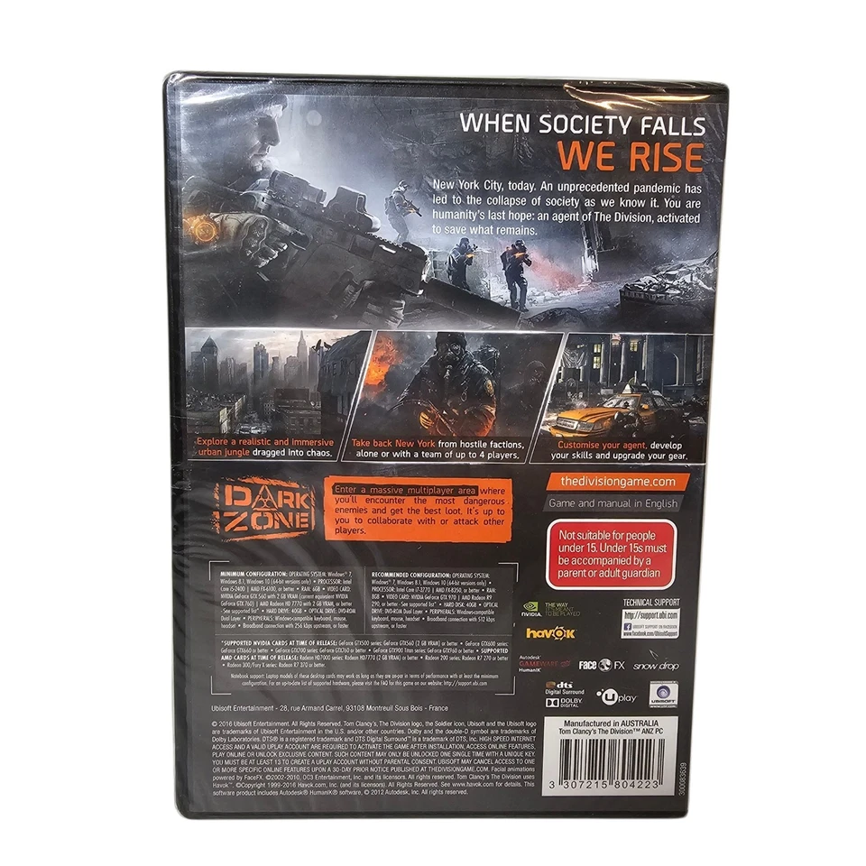 New & Sealed Tom Clancy’s The Division PC DVD Rom Game Multiplayer Shooter PAL - Image 2 of 4
