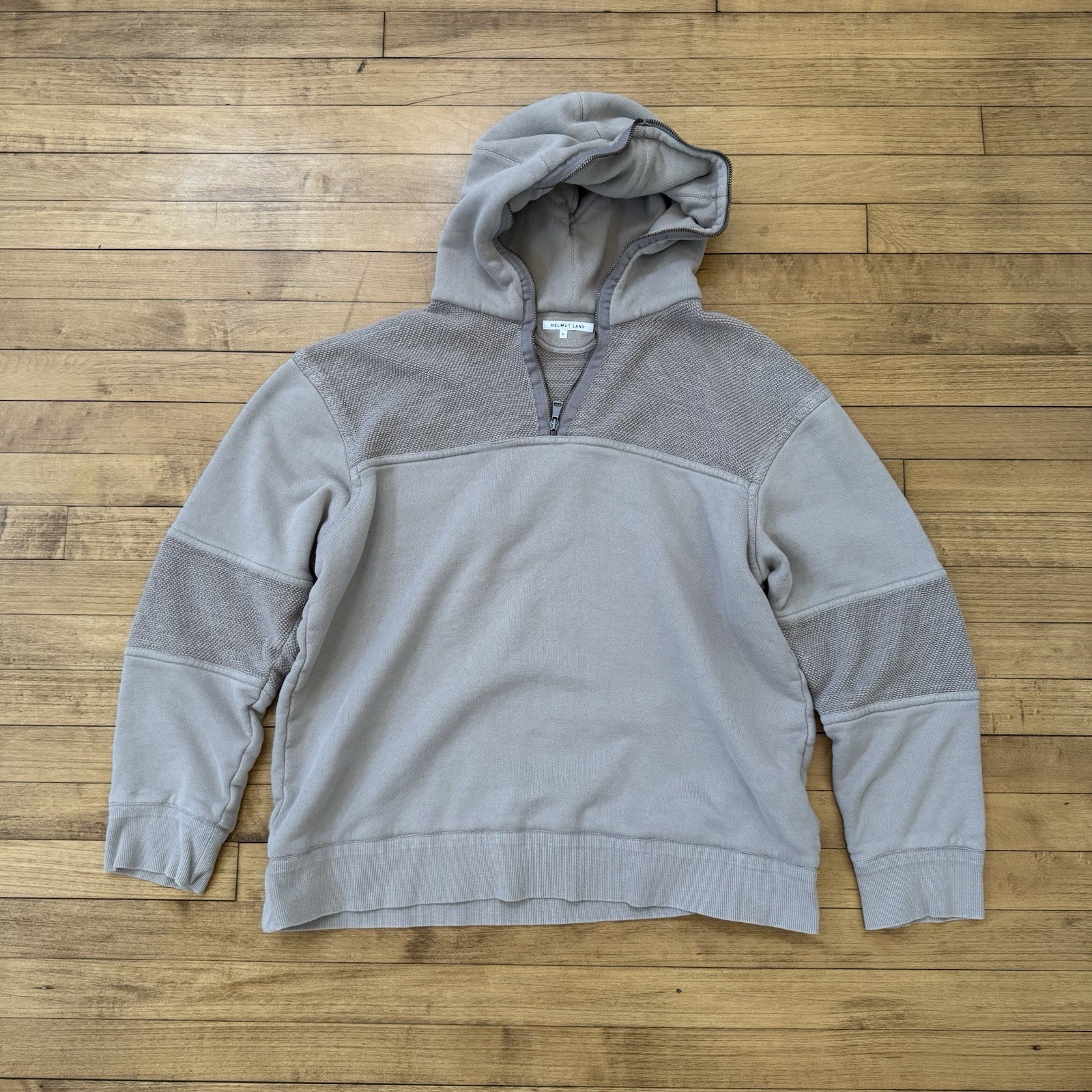 Helmut Lang Men’s XL Beige Cotton Knit Quarter Zip Pullover Hoodie