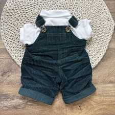 Vintage Build A Bear Green Corduroy Overalls with White Ribbed Top BABW Outfit