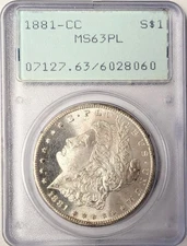 1881 CC Morgan Silver Dollar PCGS MS-63 PL OGH Rattler