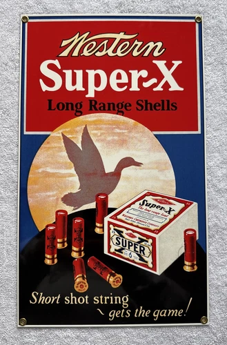 Winchester Western Super X Long Range Game Shotgun Shells vintage Porcelain sign