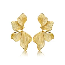 Gold Statement Earrings For Women 18K Gold Plated Sectored Flower Leaf Shell ...