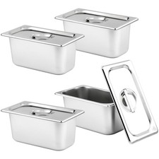 4 Pack Stainless Steam Hotel Pan with Lid, 1/3 Size x 6 Inch Deep Hotel Pans,...
