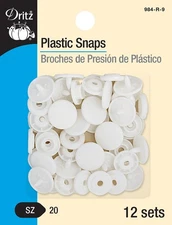 Dritz Plastic Snaps Size 20 12/Pkg-Round, White Matte Finish
