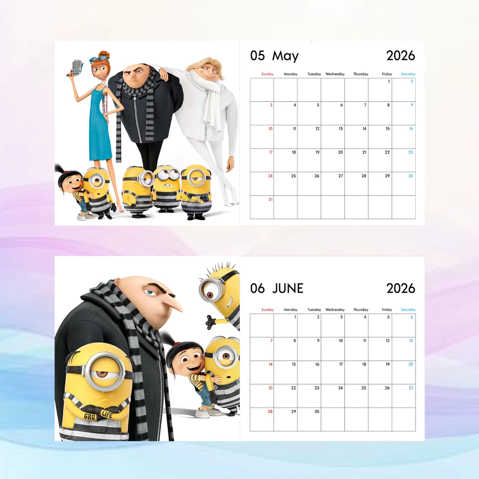 Calendario Despicable Me 2026, arte de pared Minions, lindo regalo de decoración de habitación de dibujos animados Foto 4 de 4
