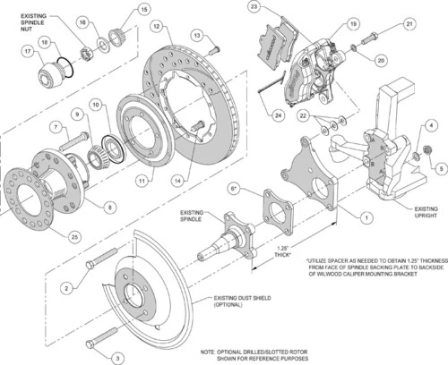 KIT FRENO DISCO WILWOOD, DELANTERO, 69-74 AMC JABALINA, 11" ROTORES PERFORADOS, PINZAS NEGRAS Foto 3 de 3