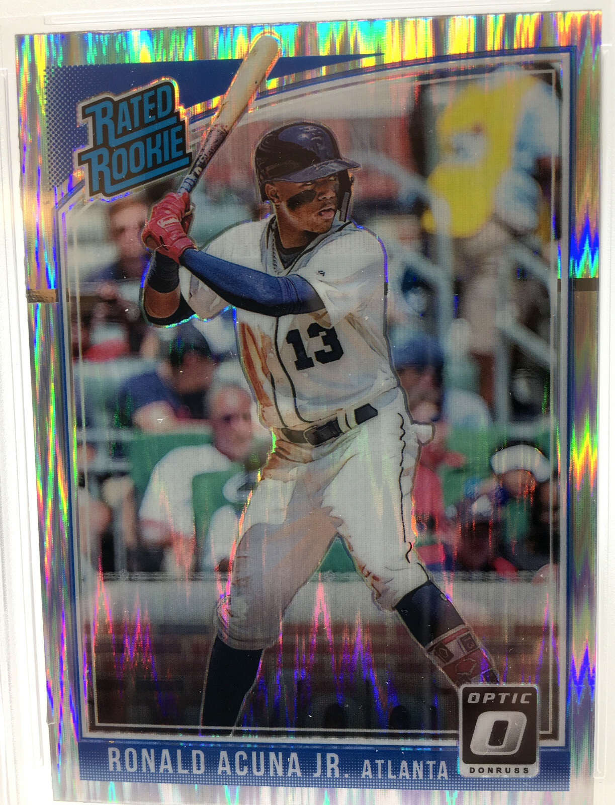 2018 Panini Donruss Optic #63 SHOCK Ronald Acuna Jr. PSA 8 Rookie Card view 3