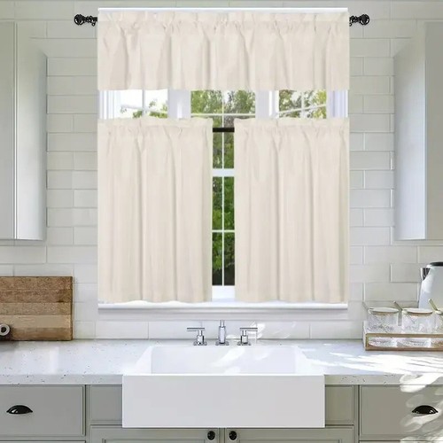 NEW KITCHEN COLLECTION BLACKOUT WINDOW DRESSING CURTAIN 2 TIER 1 VALANCE SET K4 - Picture 11 of 28