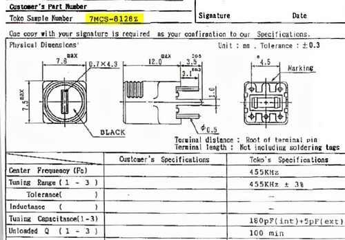 TOKO 7MC-8128Z , Coil Adjustable, IF Transformer ,  455Khz  , Type 7MC  ( ONE ) - Picture 7 of 8