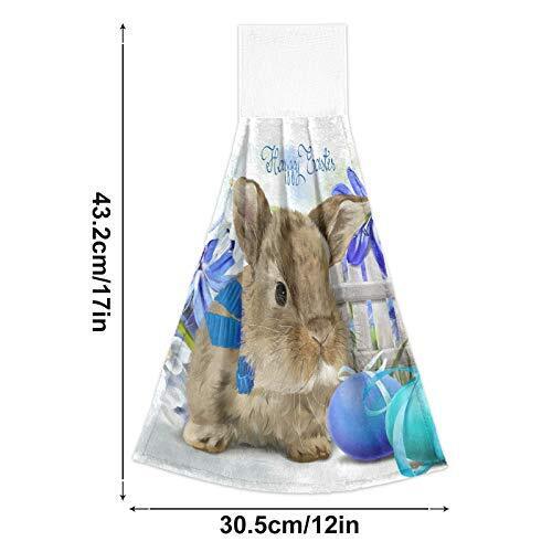 Easter Rabbit Eggs Kitchen Hanging Towel 12 x 17 Inch Bunny Blue Flowers Hand... - Picture 5 of 7