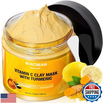 Hicream Turmeric Vitamin C Clay Mask, Deep Cleansing Facial Mask, Face Mask S