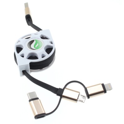 Retractable USB Cable Charger Power Cord 3-in-1 Wire Sync for Tablets