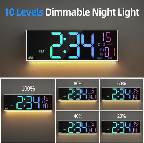 16.5''Large Digital Wall Clock with Remote Control Big LED Dual Alarm 8RGB Color - Picture 6 of 9