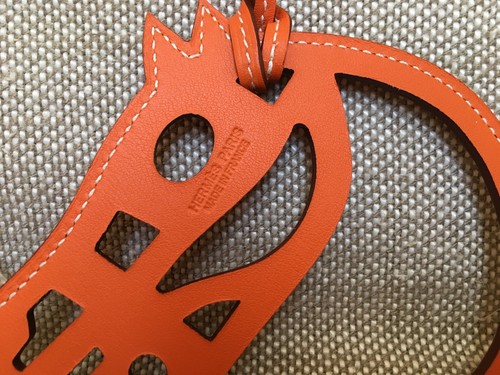 BNIB Authentic Hermes Large GM Orange Horse Leather Bag Charm - Picture 4 of 7