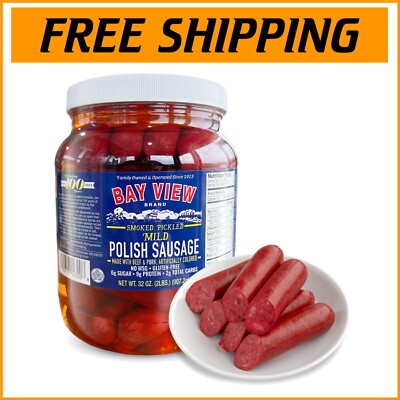 Bay View Smoked Pickled Polish Sausage - Gluten Free, No MSG, 32oz Jar-