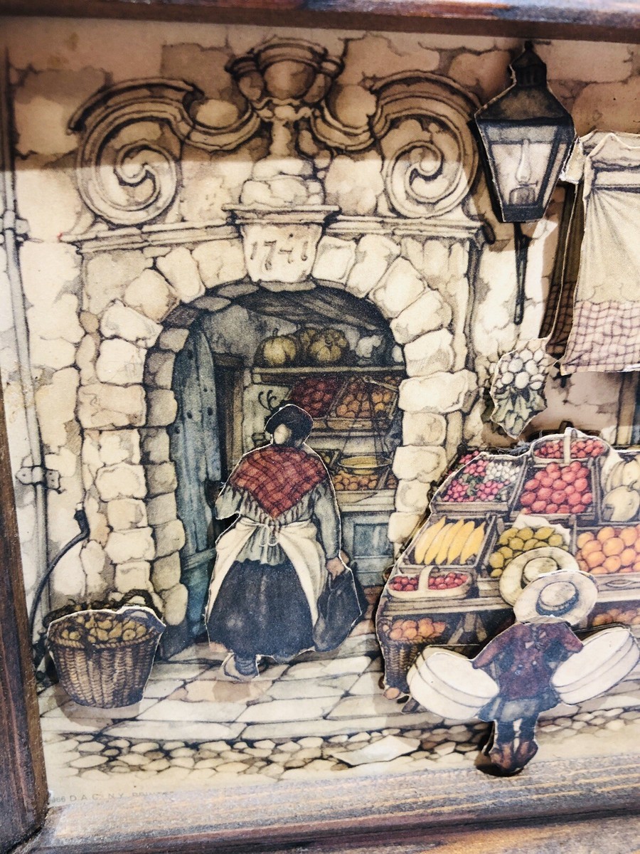 1968 Anton Pieck 3D Shadow Box Art Wall Hanging Fruit Market