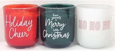 Set of 3 Christmas 3 inch Jar Candles 3.5oz Holiday Cheer HO HO HO Merry Glass