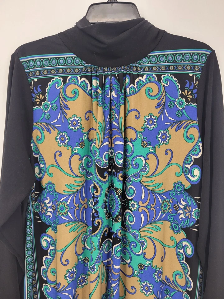 Marc Bouwer Top Womens Plus 1X Avant Guard Artsy Black Colorful Long Sleeve - Image 3 of 4