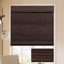 LUCKUP Cordless Bamboo Roman Blinds Shades for Indoor Windows-Blackout Blinds