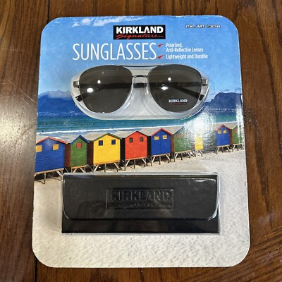 Kirkland Signature Polarized Sunglasses Anti-Reflective Aviator, Black  case