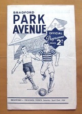 BRADFORD PARK AVENUE v SWANSEA TOWN 1949/1950 Fair/Good Cond Football Programme