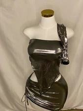 Brand New Silver Metallic Two Piece Skirt Set Size Small