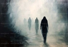 DARK SURREAL GHOST ART PRINT, Fog Halloween Decor, Gothic Painting Poster E385