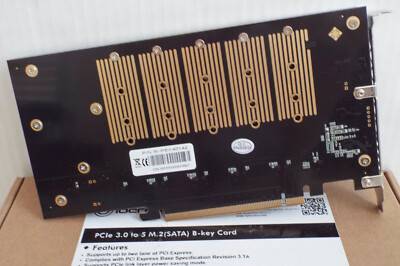 IOCREST PCIe 5 SLOT SSD Card - M.2 SATA B Key - SSD 4 Slot Quad M.2 Adapter   