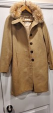 Rare Vintage Banana Republic Tan Wool Fur Ladies Trench Coat Brown Small