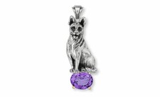 German Shepherd Birthstone Pendant Jewelry Sterling Silver Handmade Dog Pendant