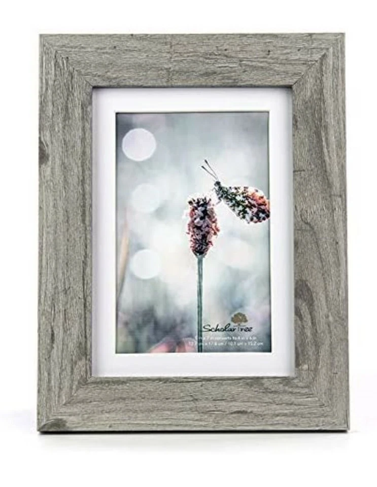 Set of 3 Picture Frames Rustic Gray Wooden 5x7 Frame With Mat - Image 3 of 4