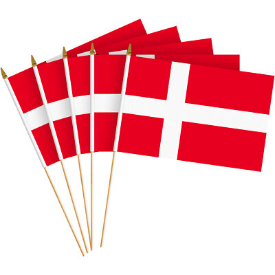 G128 12 Pack Handheld Denmark Danish Stick Flags 8x12 In Printed 150D