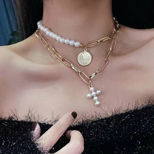 2pcs/set Boho Gold Chain Pearl Necklace 