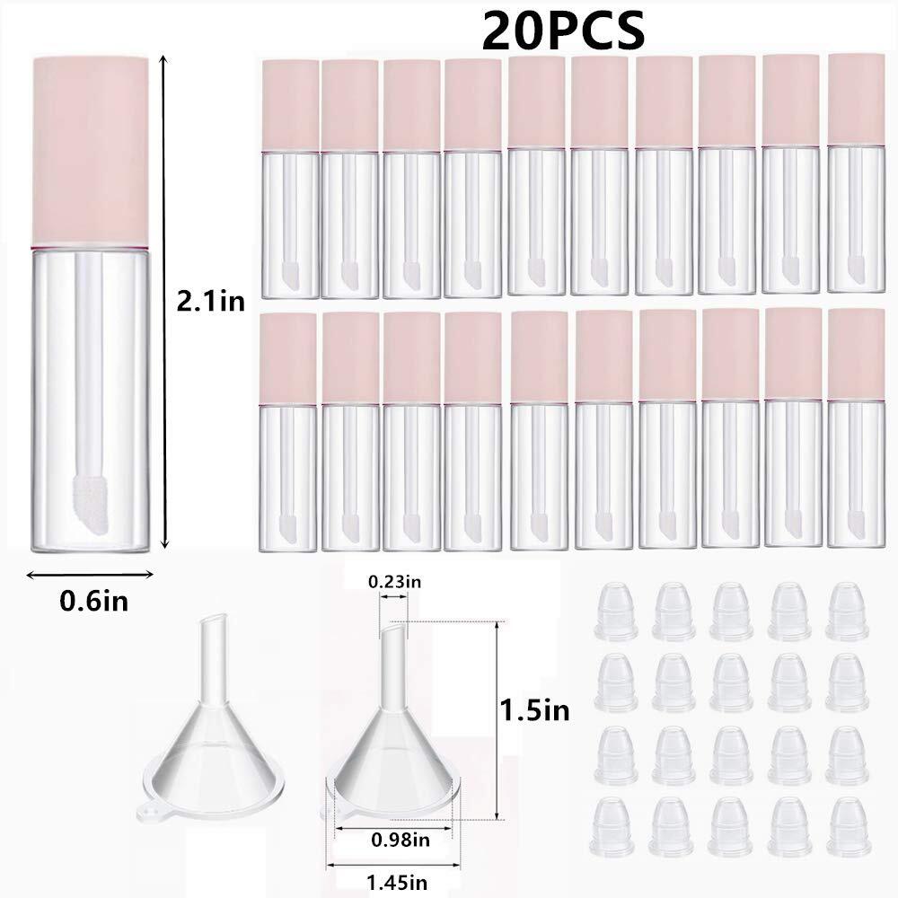 20 PCS 3.5ml Pink Clear Mini Lip Gloss Tubes with Wand Funnel Stoppers