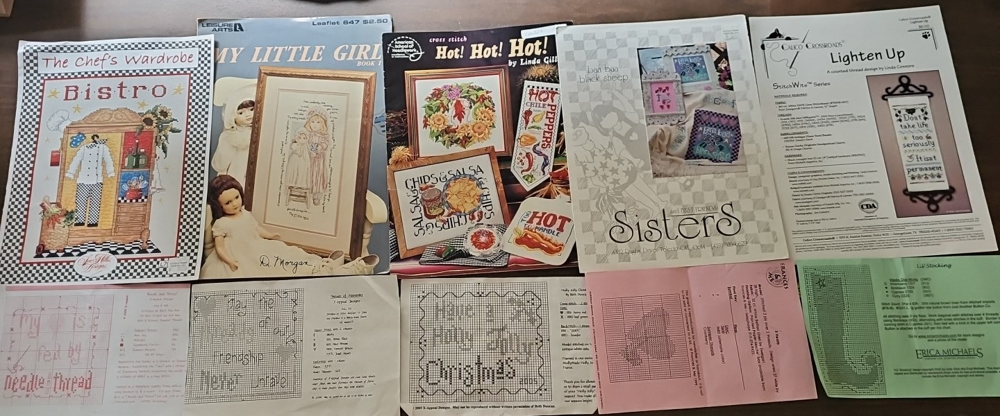 Lot of Vintage Counted Cross Stitch Patterns, Leaflets, Booklets 1988-2005