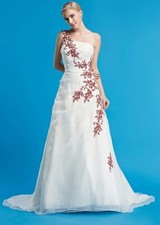 HBH bodenlange Brautkleid,Hochzeitskleid mit Stickerein,Schleppe,Ivory/Bordeaux