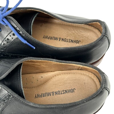 Johnston Murphy Oxford Shoes Conrad Plain Toe Black Leather Blue Detail Men 10.5 s-l400.jpg main image 4
