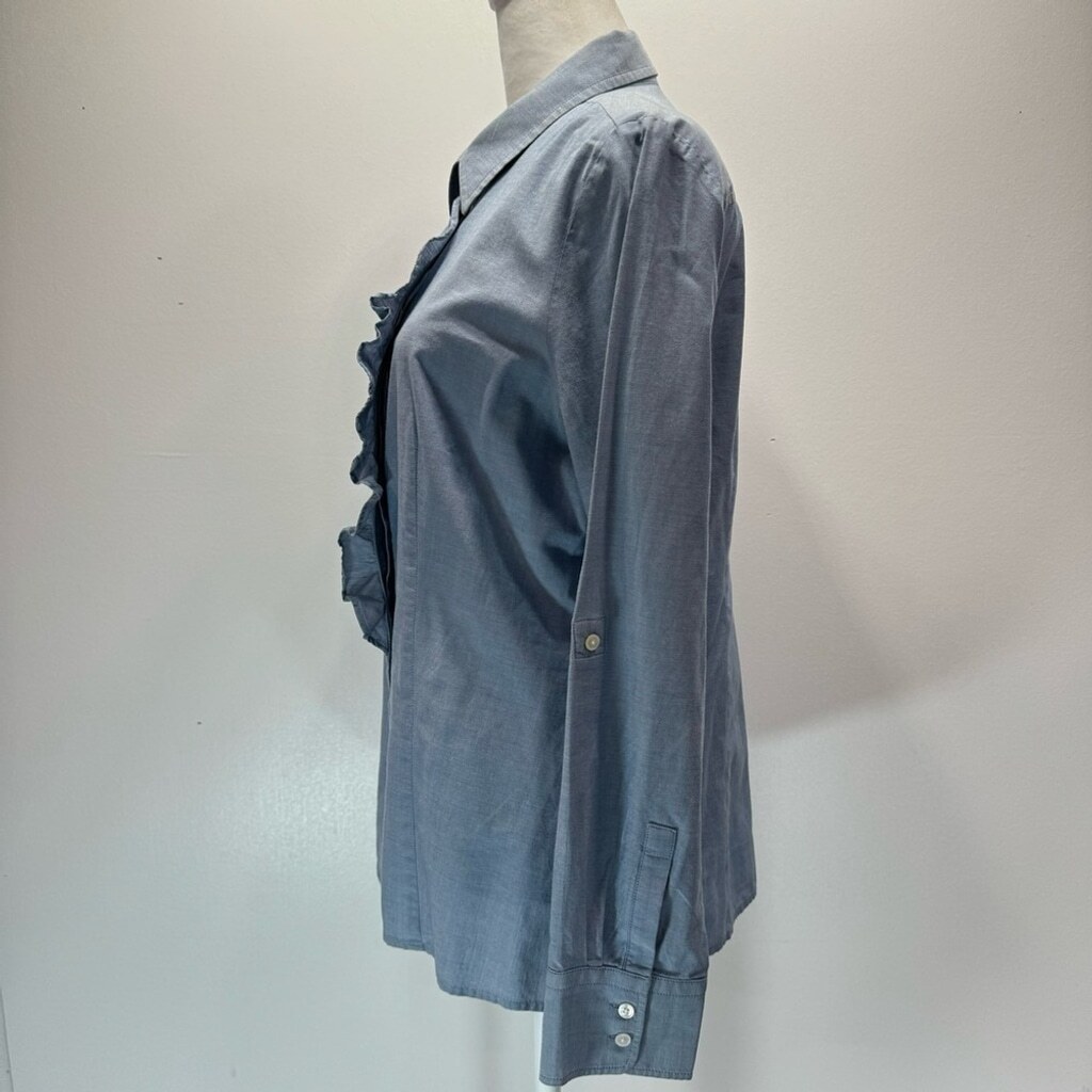 Talbots Blue Chambray Button Front Ruffle Tailore… - image 4