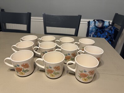 Corning ROYAL GARDEN Set Of 11 Tea Or Coffee Cups Blush Orange Blues Vintage