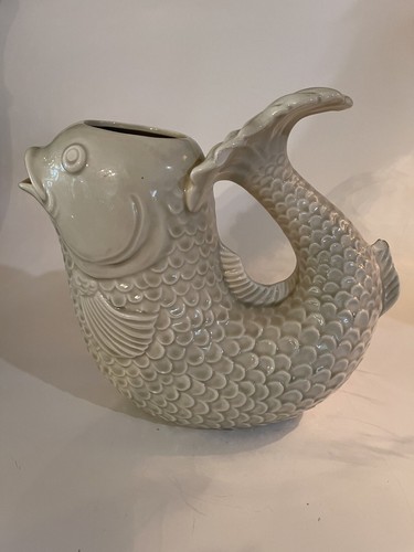 Vintage 1975 Fitz & Floyd Japan Open Mouth Fish Pitcher Water Jug White/Ivory - Picture 8 of 9