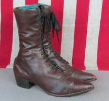 Vintage Walk Over Womens Brown Leather Victorian Boots Antique Shoes 9.5" length