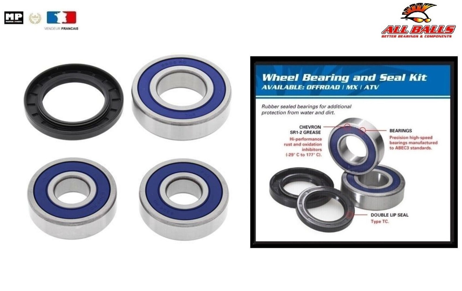 Kit roulement de roue arrière avec joint spi 25-1287 Kawasaki H2 750 Mach IV 1972-1975