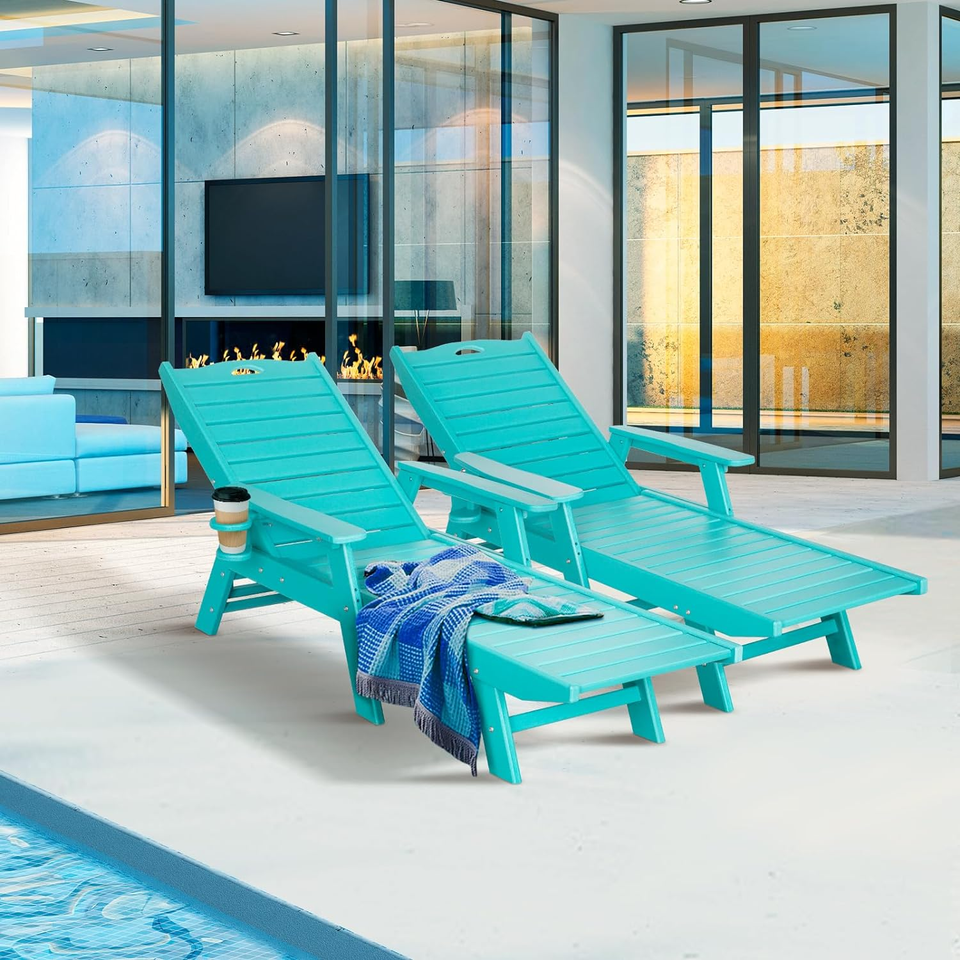 Nalone Chaise Lounge Outdoor with 5Position Adjustable Backrest, HDPE