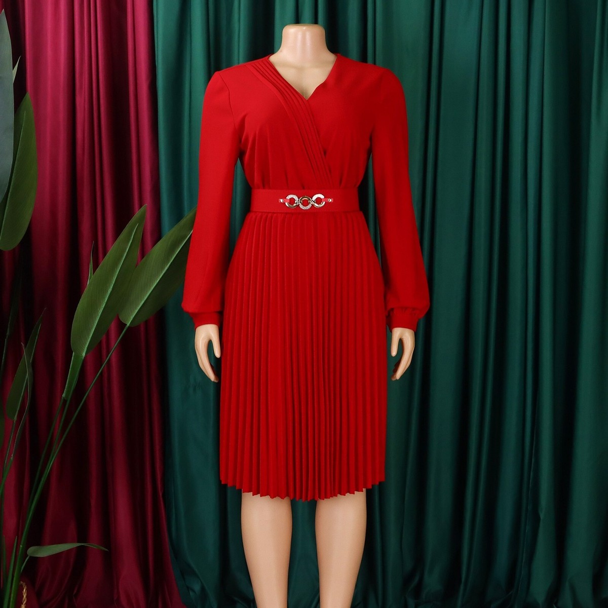 plus occasion pleated wrap midi dress Womens Pleated Midi Dress Plus Size Casual Wrap V Neck Belted Long Party Dresses